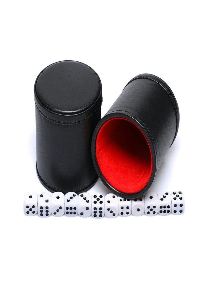 RERIVER Felt Lined PU Leather Dice Cup Set with 6 Dot Dices (Black, Pack of 2) - Image 1